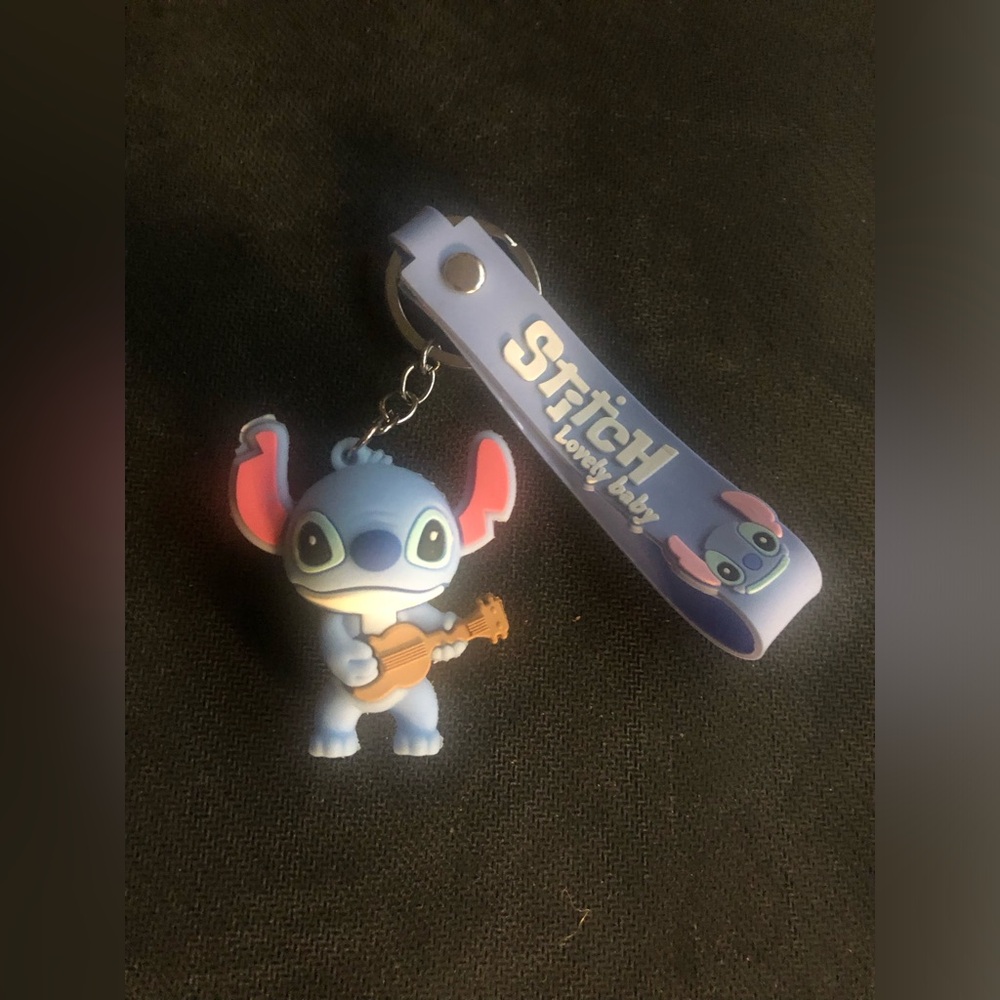 Stitch Keychain with Ukulele - Blue Pink Accent